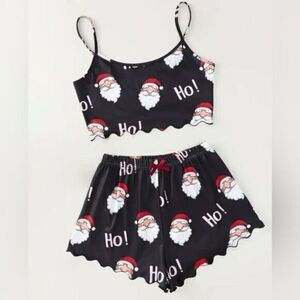 NWT Women’s 2 Piece Lingerie Black Tank with Shorts Holiday Santa - Size Large